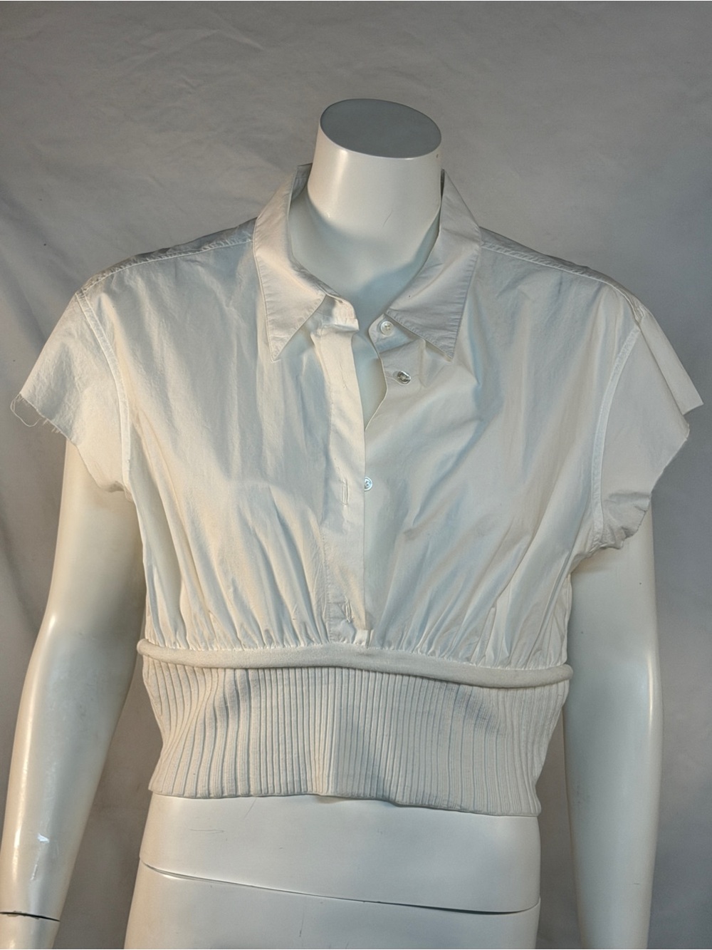 Alexander Wang White Cropped Polo Shirt with Ribbed Hem